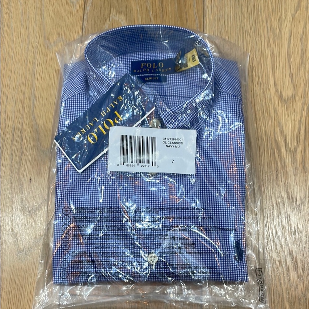 Polo by Ralph Lauren Boys Navy Blue Gingham Button Down Dress Shirt 7